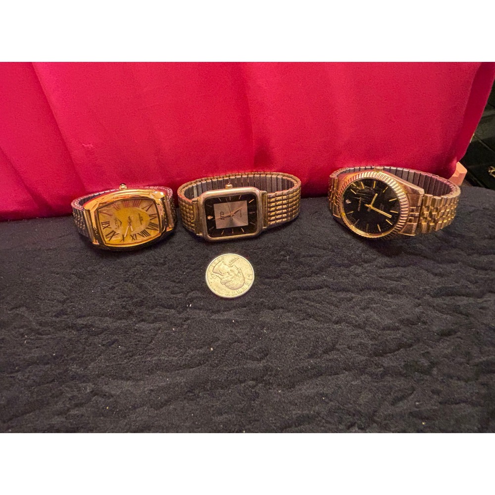 Vintage Watch Lot Milan LTD Activa Gold Tone Expansion Band Quartz Watches 3pc